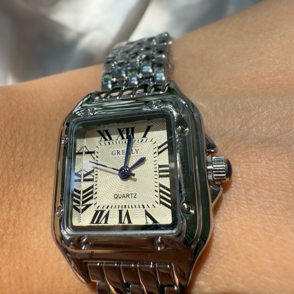 Panther silver Classic vintage Rectangle Stainless Steel Watch luxury quality - Picture 10 of 15